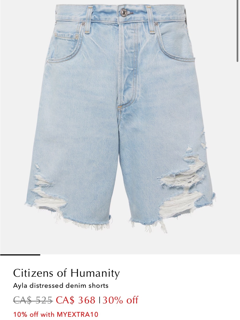 Citizens Of Humanity Light Blue Distressed Denim Short